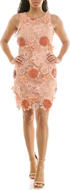 Nina Leonard Sleeveless 3D Floral Lace Shift Dress