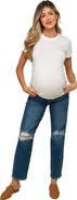 PinkBlush Distressed Open Knee Cropped Maternity Straight Leg Jeans