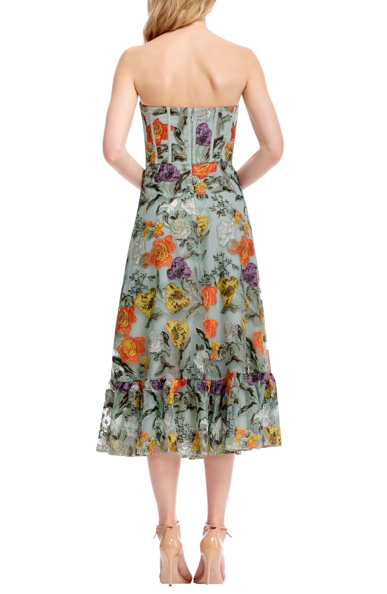 Dress the Population Carina Floral Embroidered Strapless Cocktail Dress, Alternate, color, Sage Multi