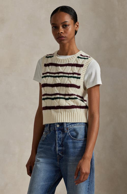 Polo Ralph Lauren Cropped Striped Cable-knit Wool And Cashmere-blend Vest In Multi