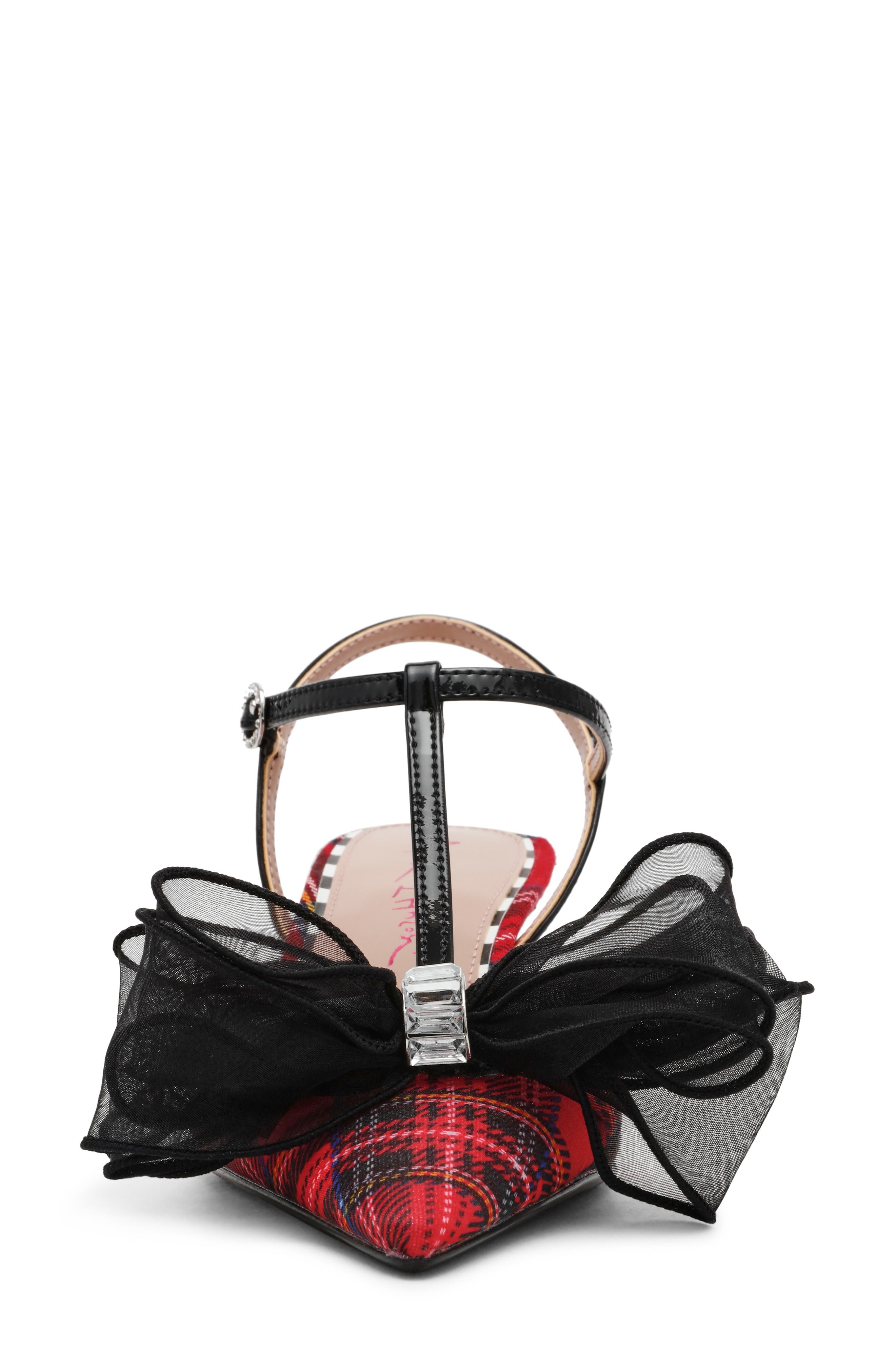 Betsey Johnson Lillyan Pointed Toe Ankle Strap Pump, Alternate, color, Red Plaid