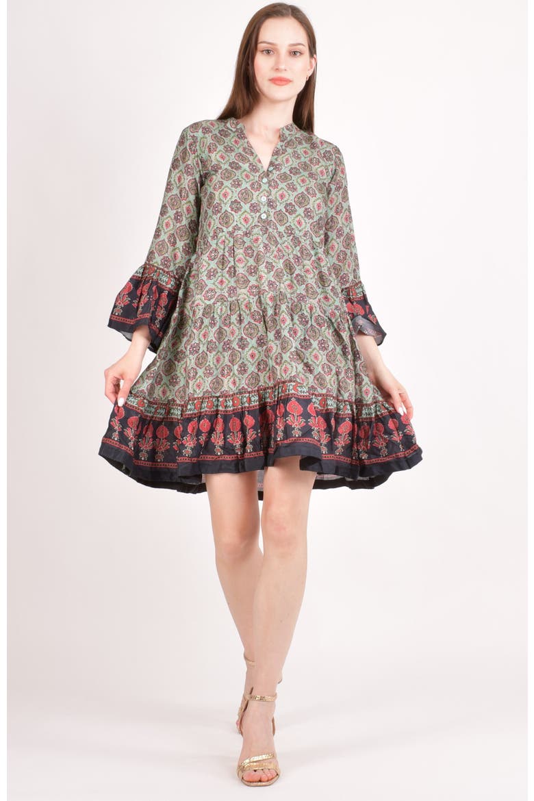 Juniper Ajrakh Print Mini Dress, Alternate, color, Green