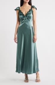 DÔEN Fiona Lace Trim Silk Blend Maxi Dress