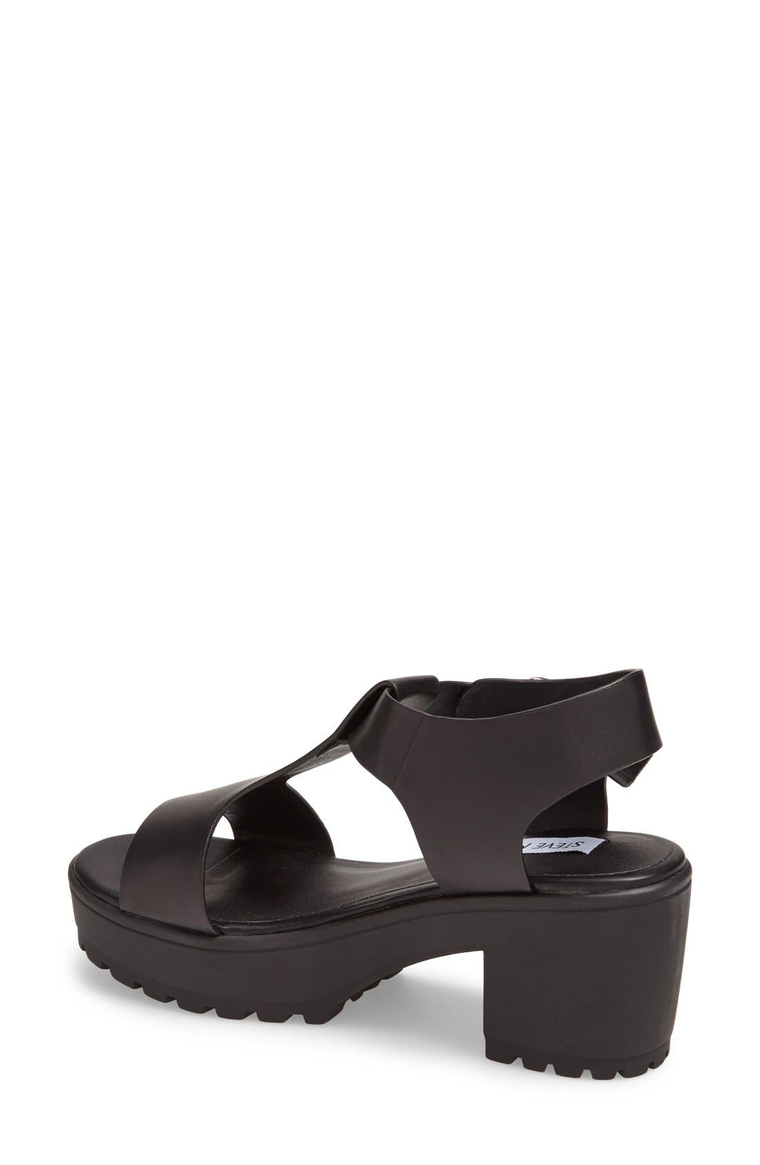 'Stefano' T-Strap Leather Platform Sandal, Alternate, color, BLACK