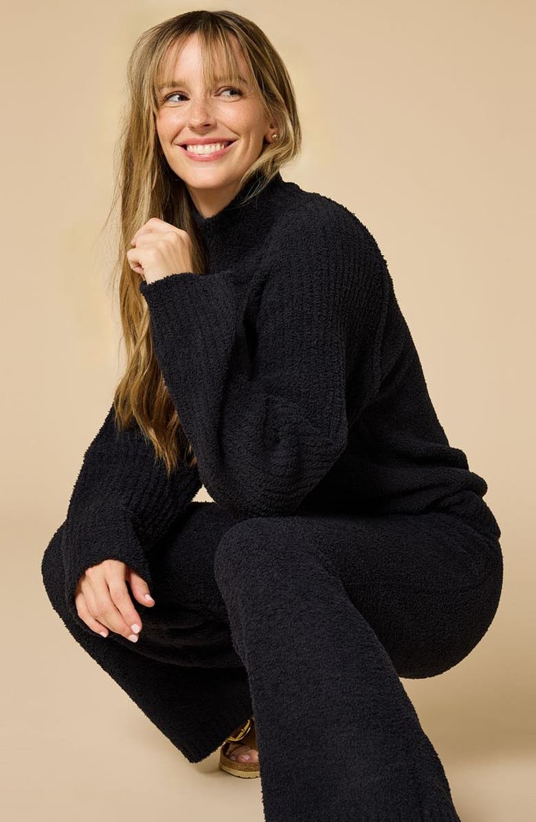 Softies Solid Marshmallow Rib Mock Neck with Long Pant, Alternate, color, Black