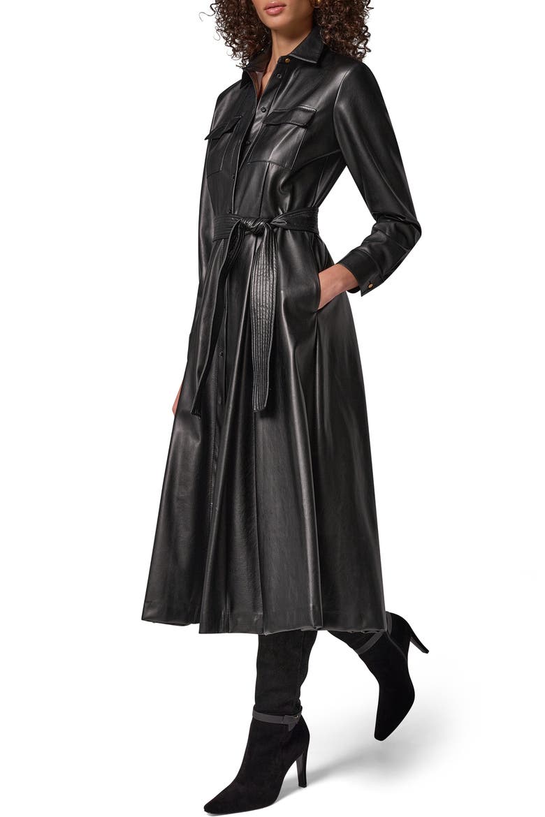 Faux Leather Belted Shirtdress, Alternate, color, BLACK