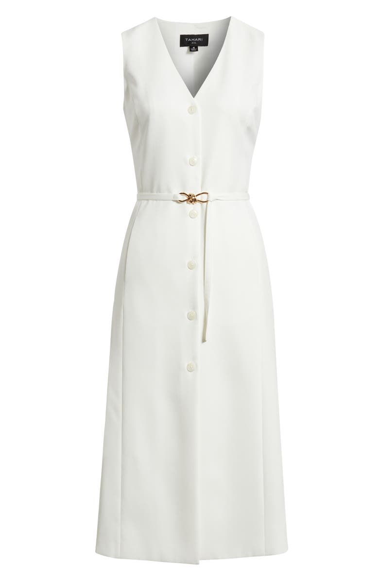 Tahari ASL Sleeveless Belted Midi Dress, Main, color, Ivory