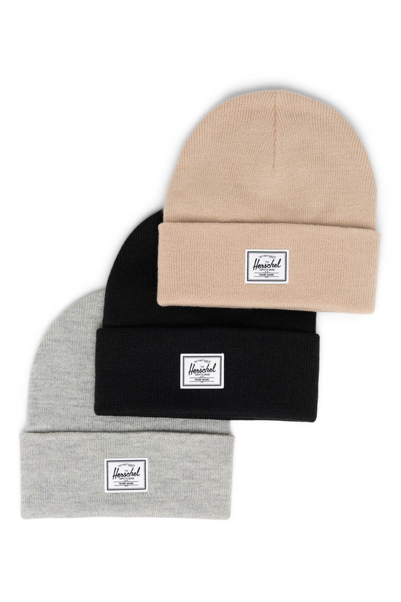Assorted 3-Pack Elmer Beanies, Main, color, BLACK/ HEATHER GREY/ BEIGE