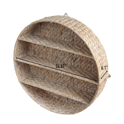 Happimess Annulus 3-shelf Circular Handwoven Hyacinth Wall Rack In White Wash