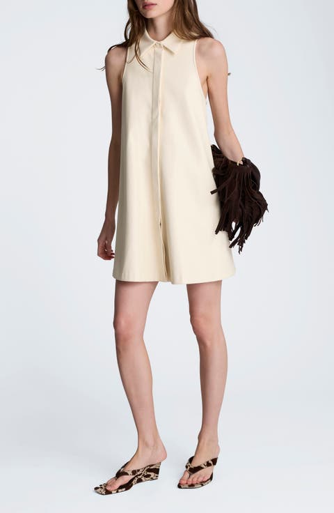 Sleeveless Faux Leather Trapeze Minidress