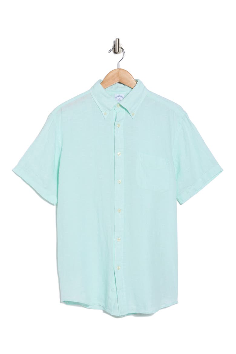 Short Sleeve Linen Shirt, Alternate, color, AQUA