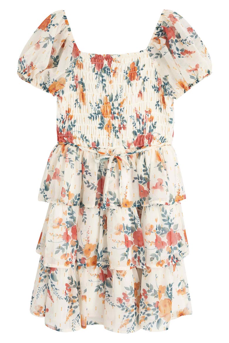 Kids' Floral Tiered Dress, Alternate, color, IVORY/ GREEN