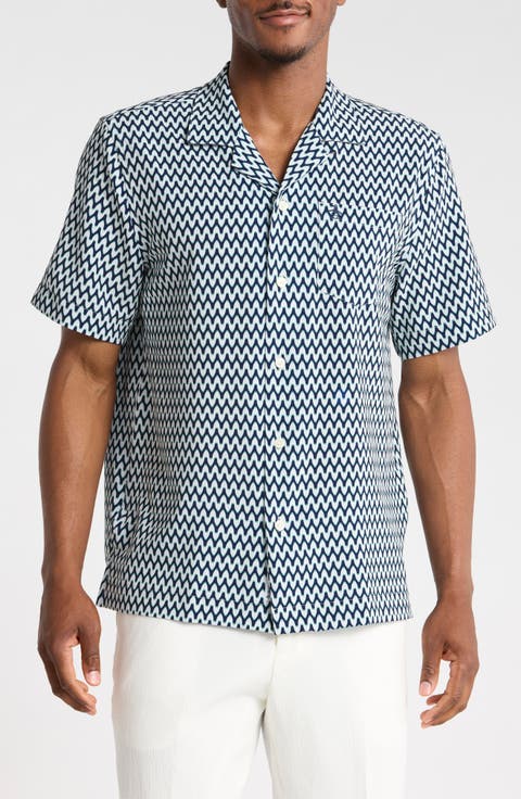 Wavy Print Seersucker Camp Shirt