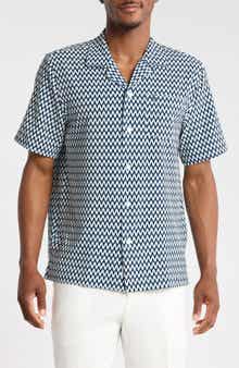 Wavy Print Seersucker Camp Shirt
