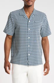 Original Penguin Wavy Print Seersucker Camp Shirt