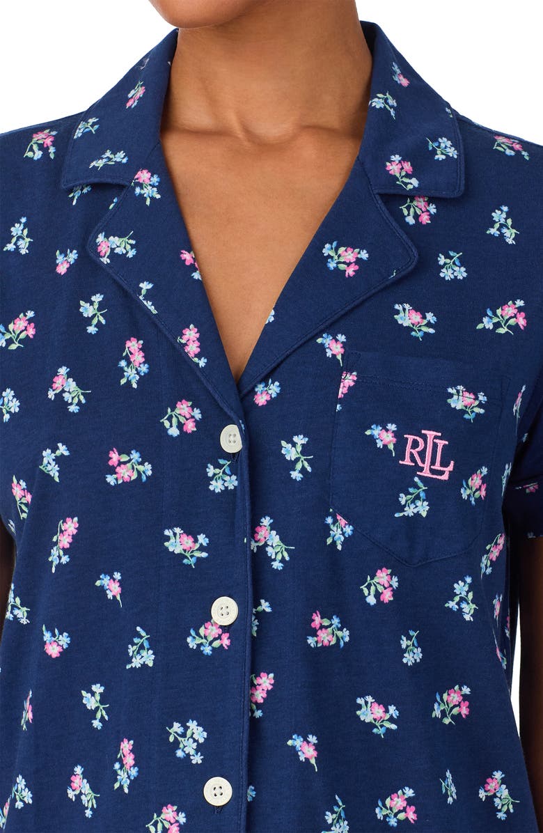 Lauren Ralph Lauren Notch Collar Long Pajamas, Alternate, color, Navy Print