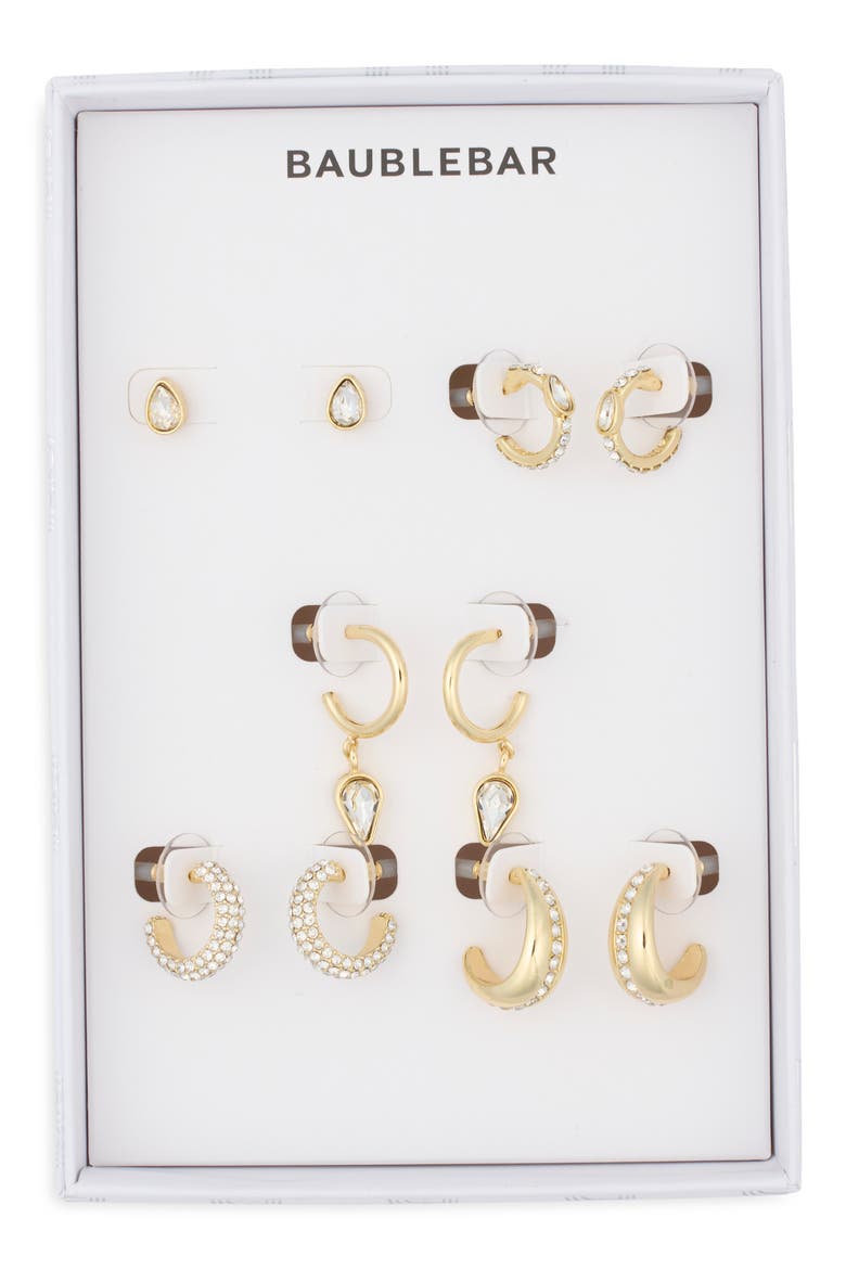 Pavé Crystal Set of 5 Earrings, Main, color, GOLD