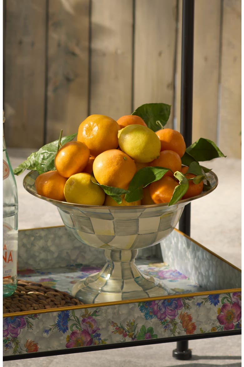 Sterling Check Enameled Steel Compote, Alternate, color, GREY/ WHITE
