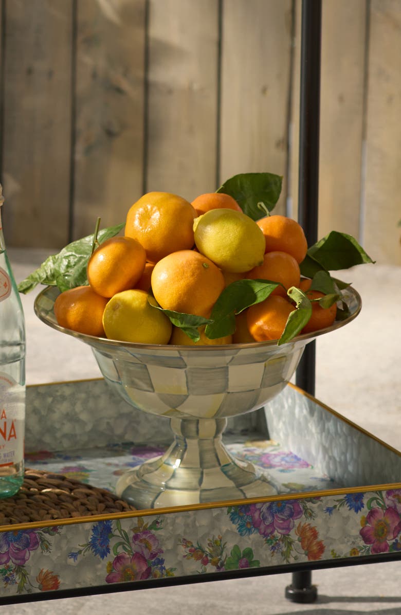 MACKENZIE CHILDS Sterling Check Enameled Steel Compote, Alternate, color, Grey/ White