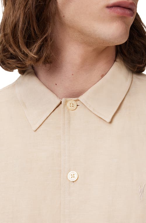 Allsaints Mens Hammock Taupe Bandol Relaxed-fit Short-sleeve Linen-blend Shirt Xxl In Neutral