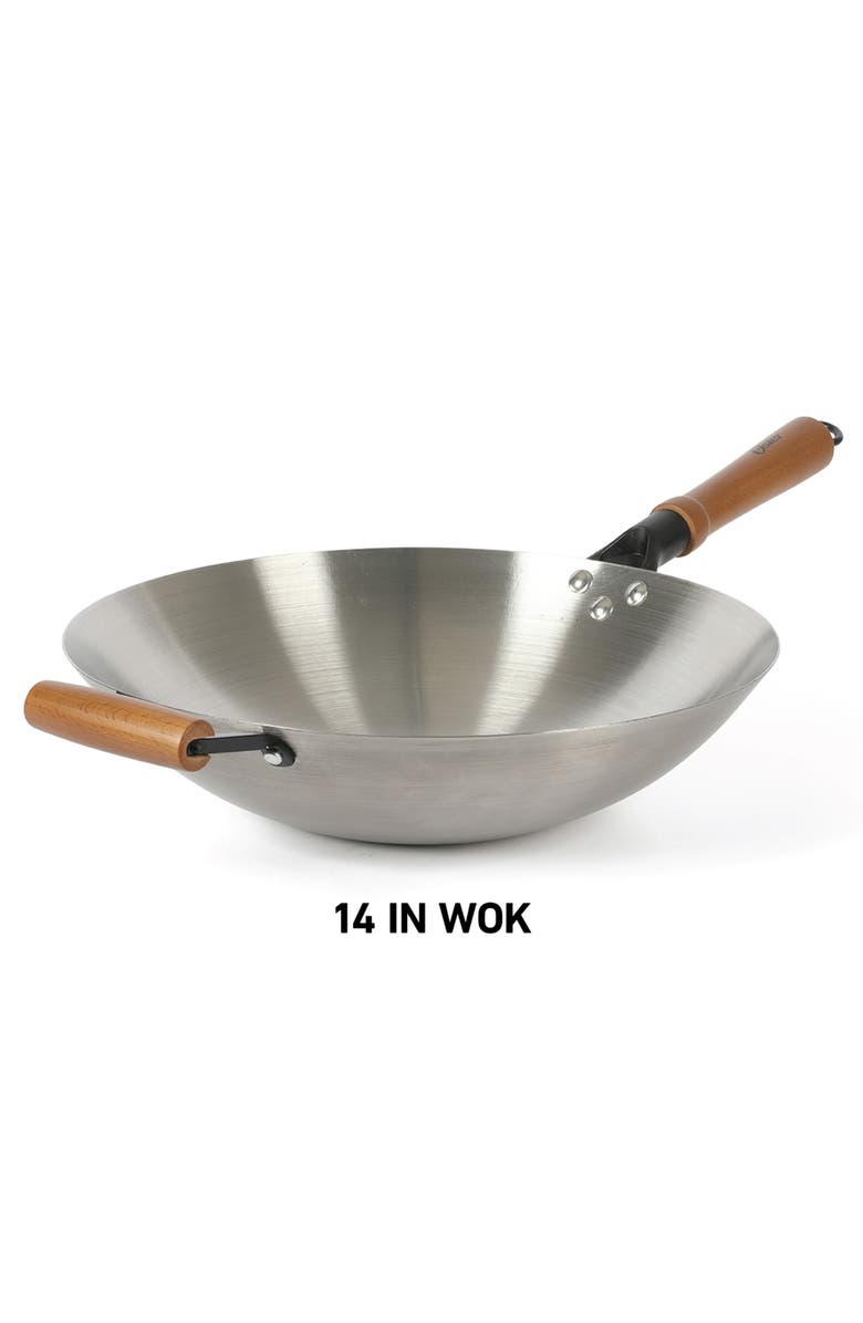 OSTER Sangerfield 14 in Stainless Steel Wok with Wood Handles, Main, color, Silver