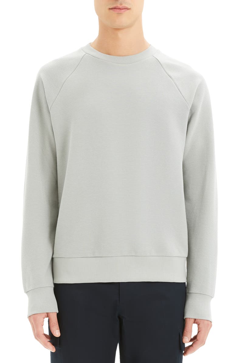 Theory Otto Regular Fit Crewneck Pinstripe Sweatshirt, Main, color, Ice Green