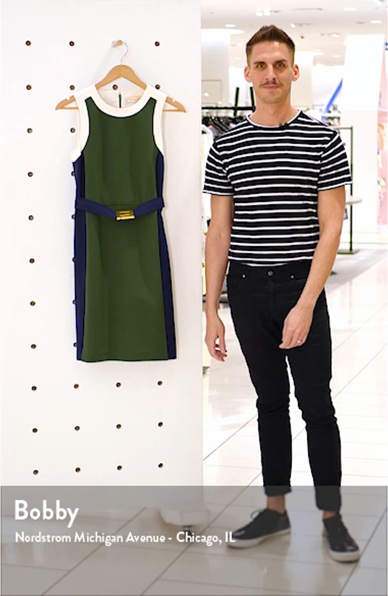 Belted Colorblock Ponte Dress, sales video thumbnail