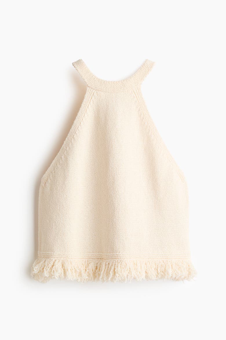 Fringe-trimmed Knitted Top, Alternate, color, Cream
