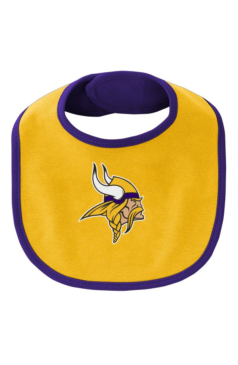 Outerstuff Newborn & Infant Purple/Gold Minnesota Vikings Little Champ Three-Piece Bodysuit Bib & Booties Set, Alternate, color,