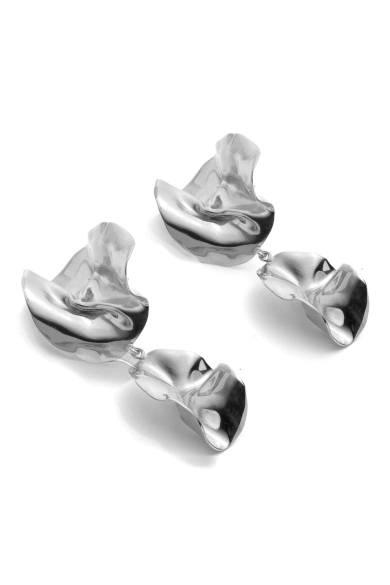 Fold Drop Earrings, Alternate, color, STERLING SILVER