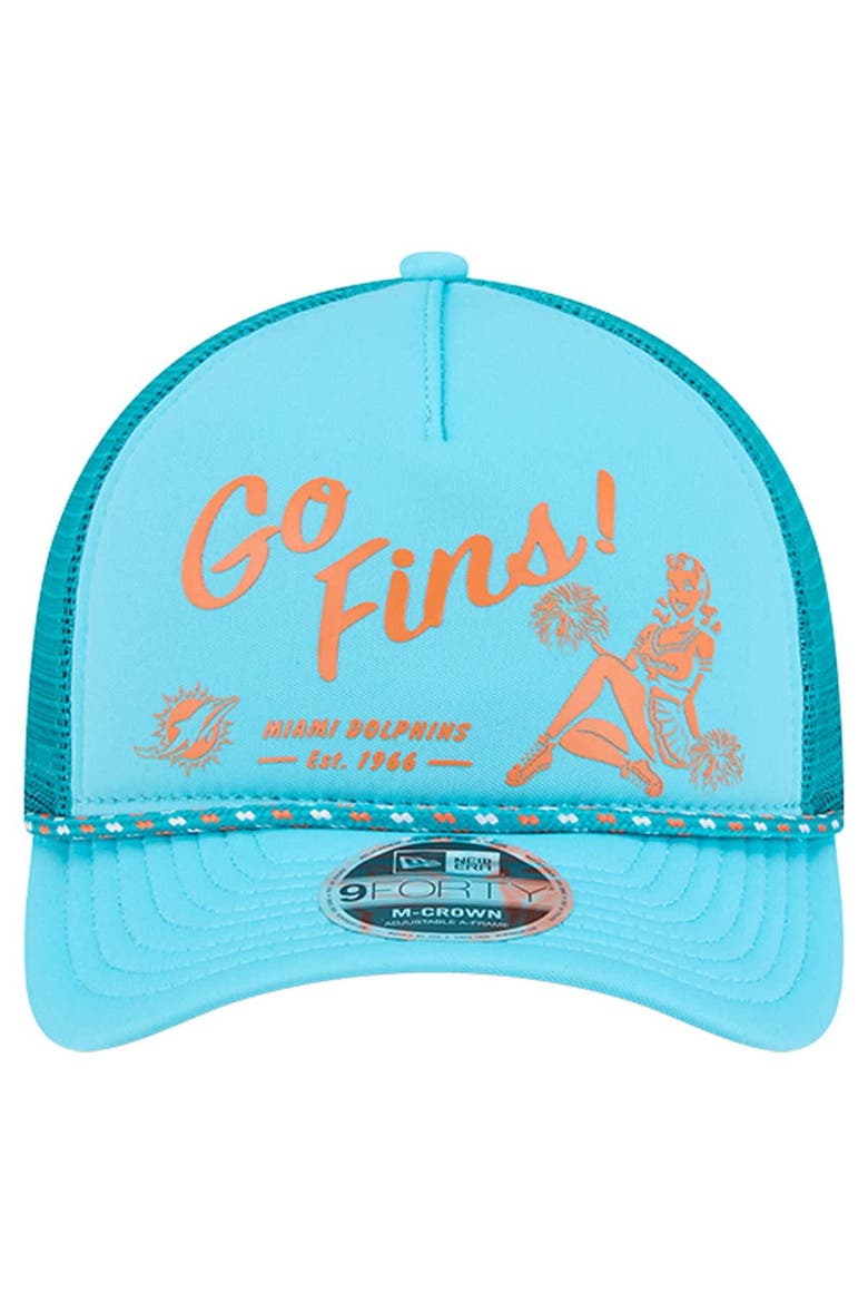 Men's New Era Aqua Miami Dolphins Gas Station 9FORTY A-Frame M-Crown Adjustable Trucker Hat, Alternate, color, Aqua