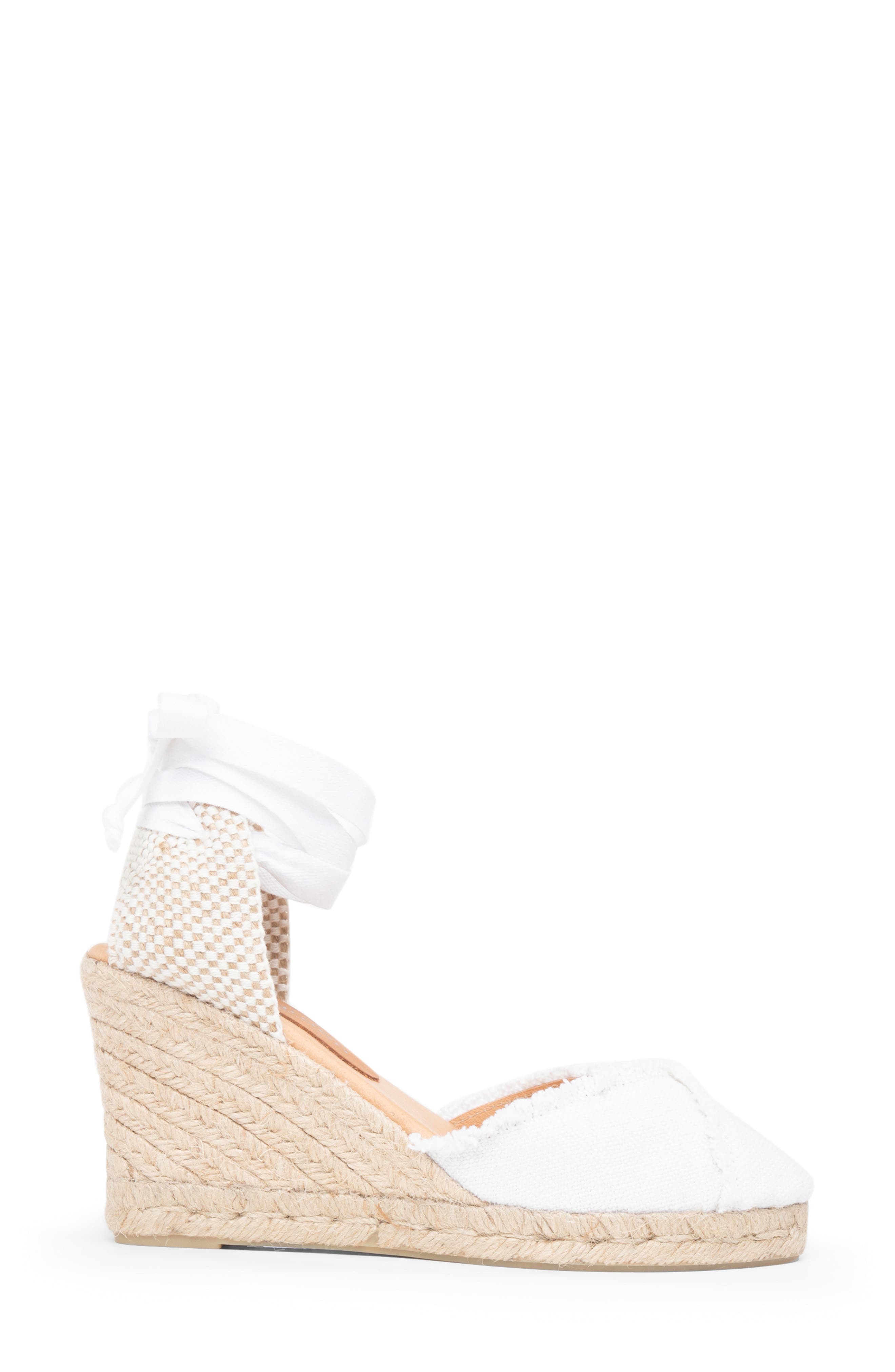 patricia green Gwen Frayed Espadrille Wedge Sandal, Alternate, color, White