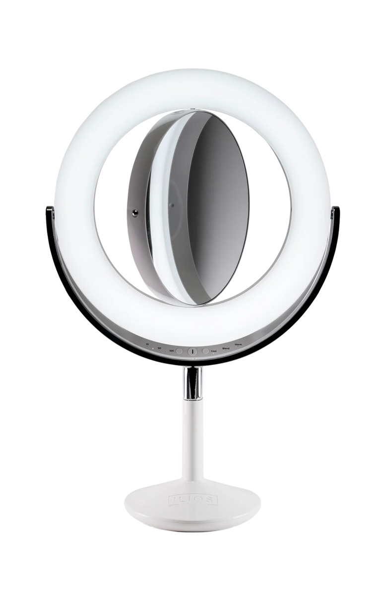 Ilios Lighting Beauty Ring Brightness-Controlled Dual-Magnification Makeup Mirror, Alternate, color, White