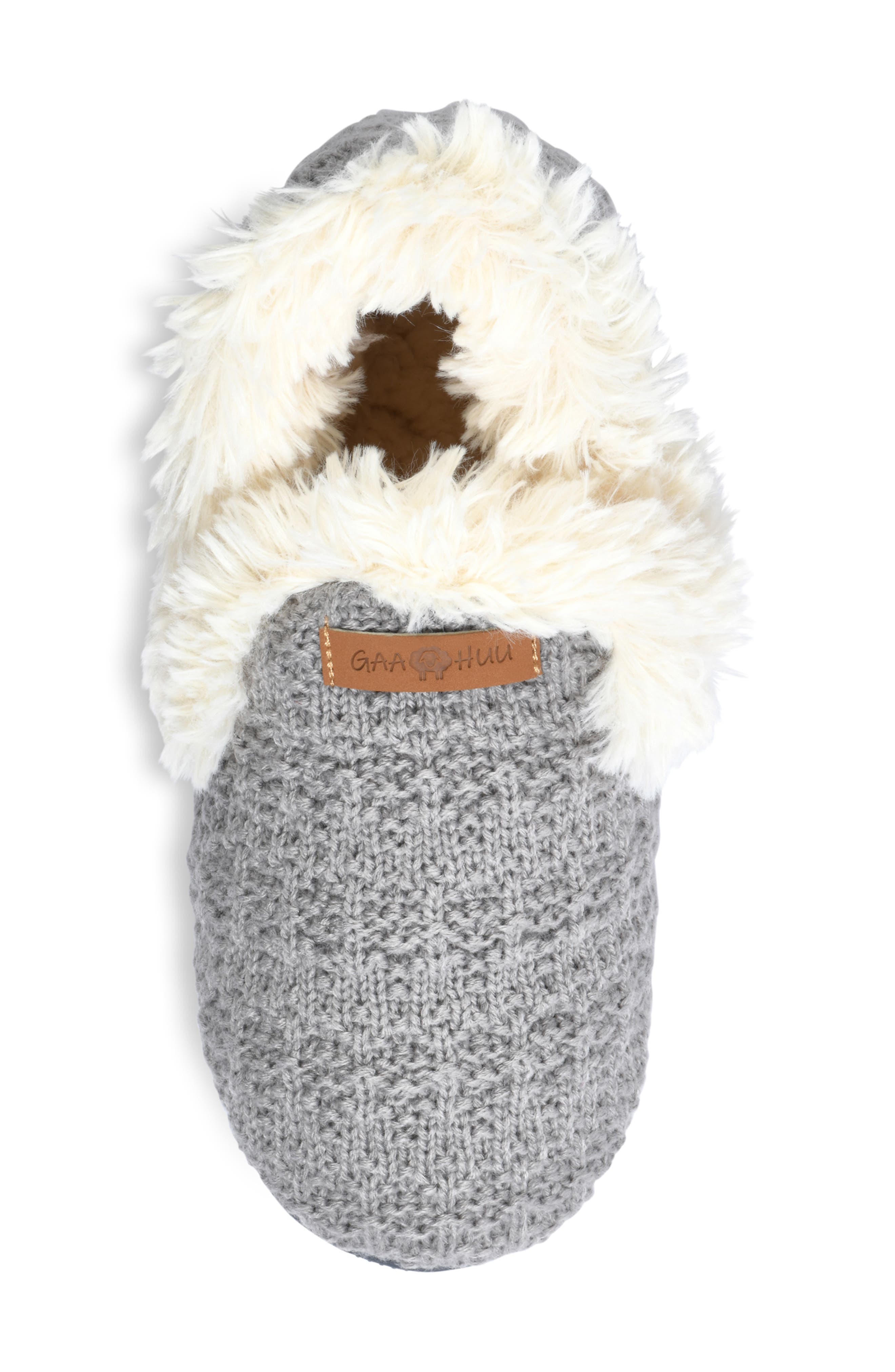 Knit & Faux Fur Slipper, Alternate, color, GREY