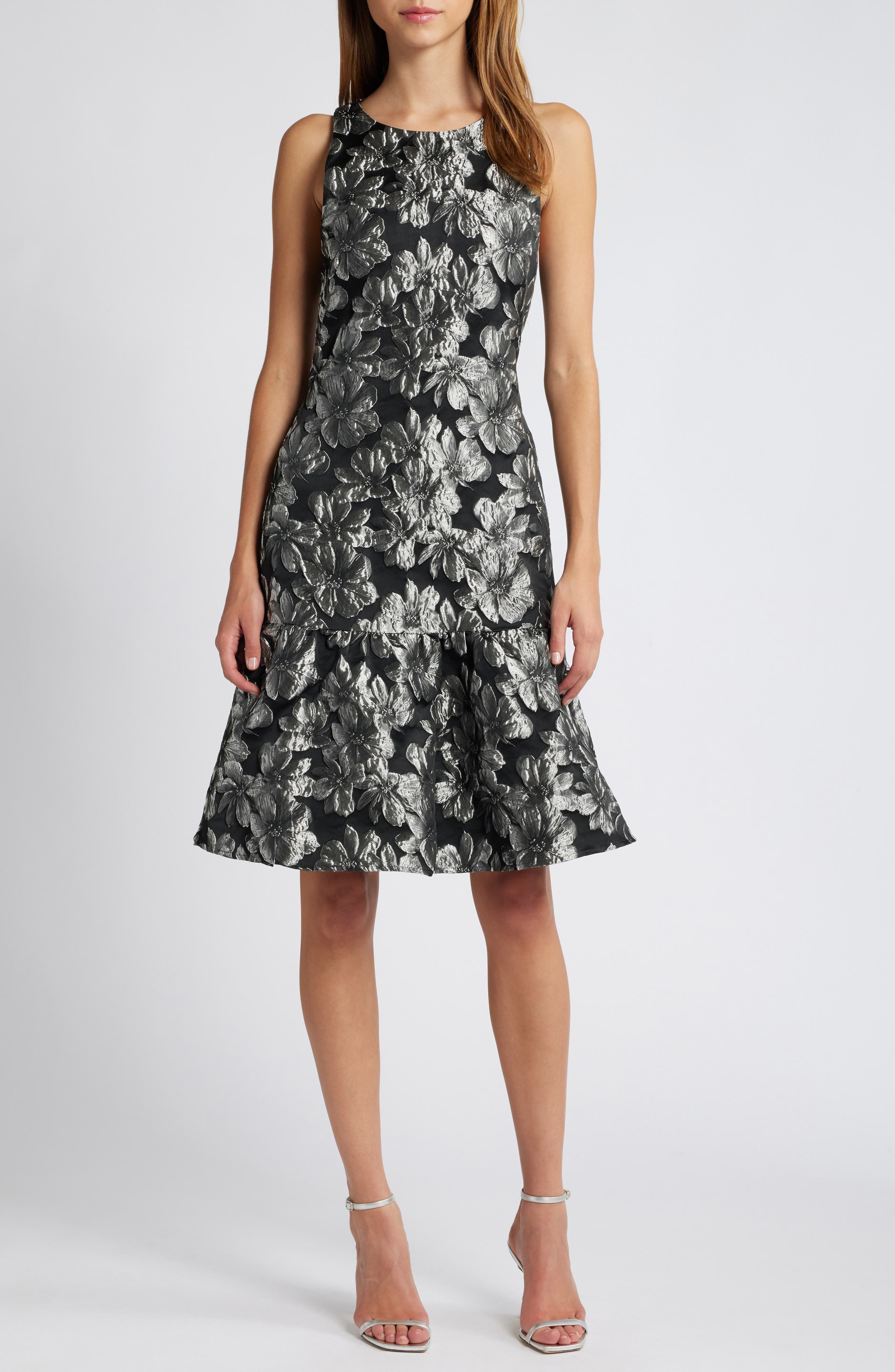 Julia Jordan Metallic Floral Jacquard Sleeveless Dress
