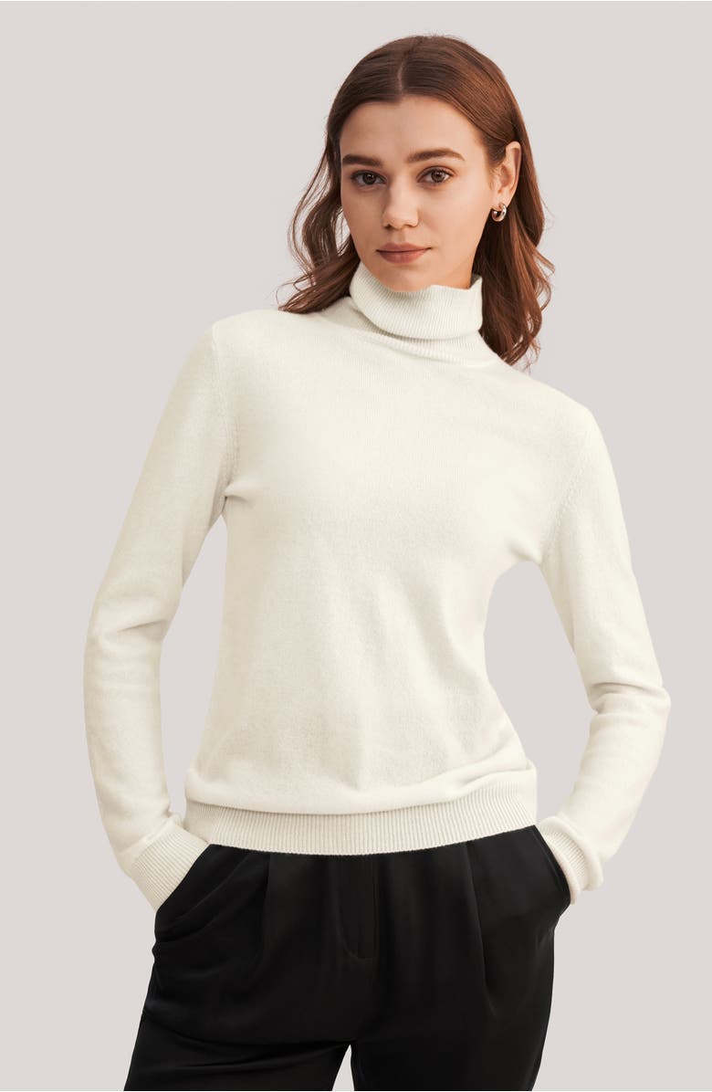 Lilysilk Women's Pure Cashmere Turtleneck Sweater, Alternate, color, White