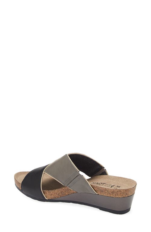 Naot Tiara Wedge Sandal In Soft Black/foggy Grey Leather