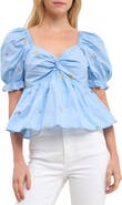 English Factory Floral Embroidered Puff Sleeve Babydoll Top