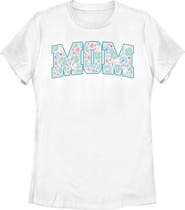 Minnie Mouse Women's Minnie Mouse Mom Collegiate Pastel Flowers  Graphic T-Shirt