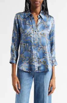 L'AGENCE Dani Chain Print Silk Button-Up Shirt
