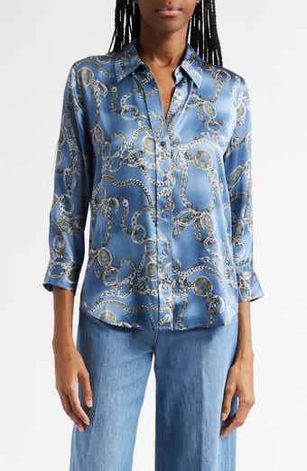 L'AGENCE Dani Chain Print Silk Button-Up Shirt