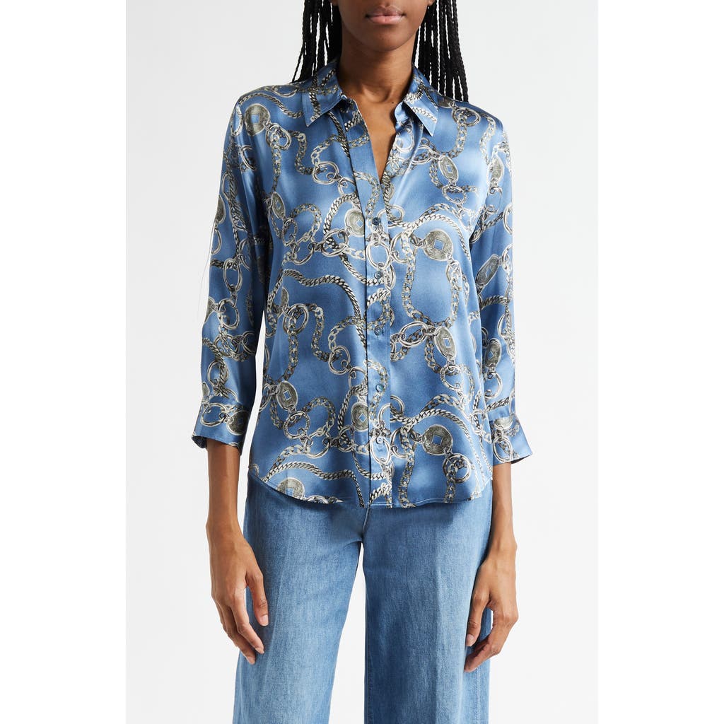 L Agence L'agence Dani Chain Print Silk Button-up Shirt