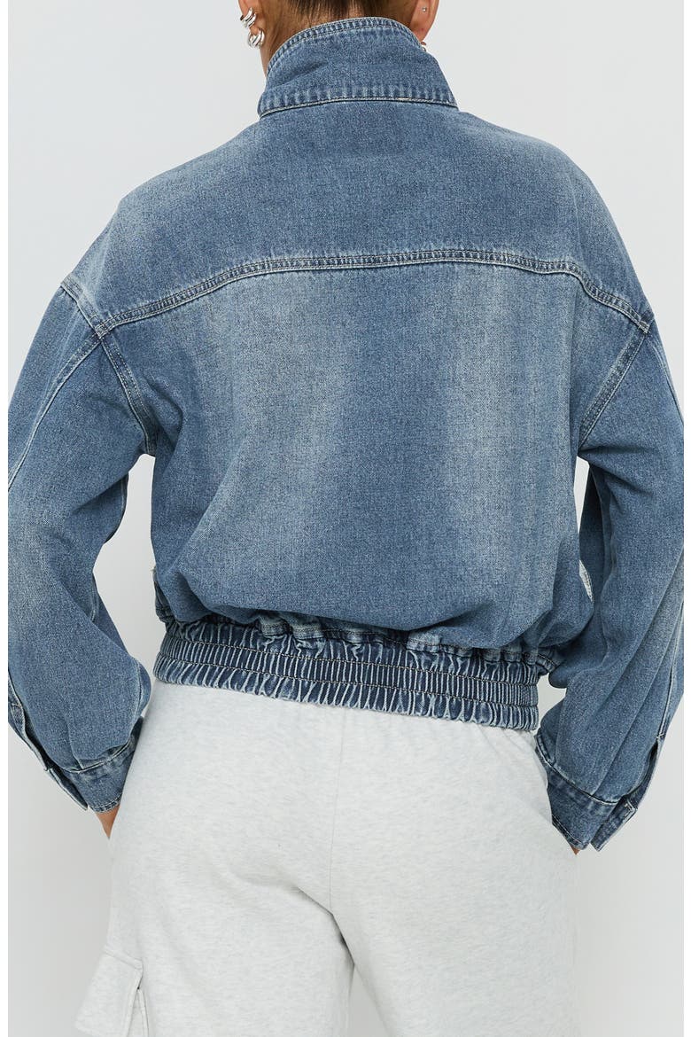 Alfea Funnel Neck Denim Bomber Jacket, Alternate, color, MID BLUE WASH