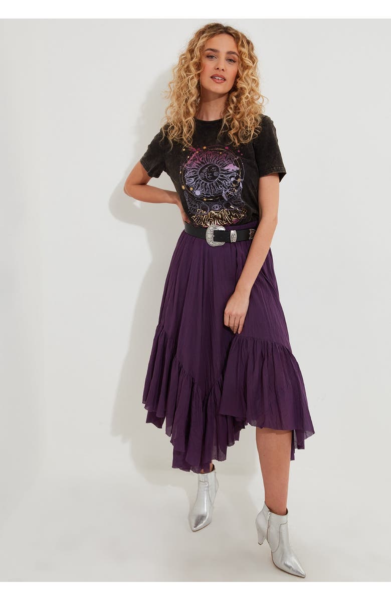 Joe Browns Handkerchief Hem Crinkle Midi Skirt, Main, color, Wineberry