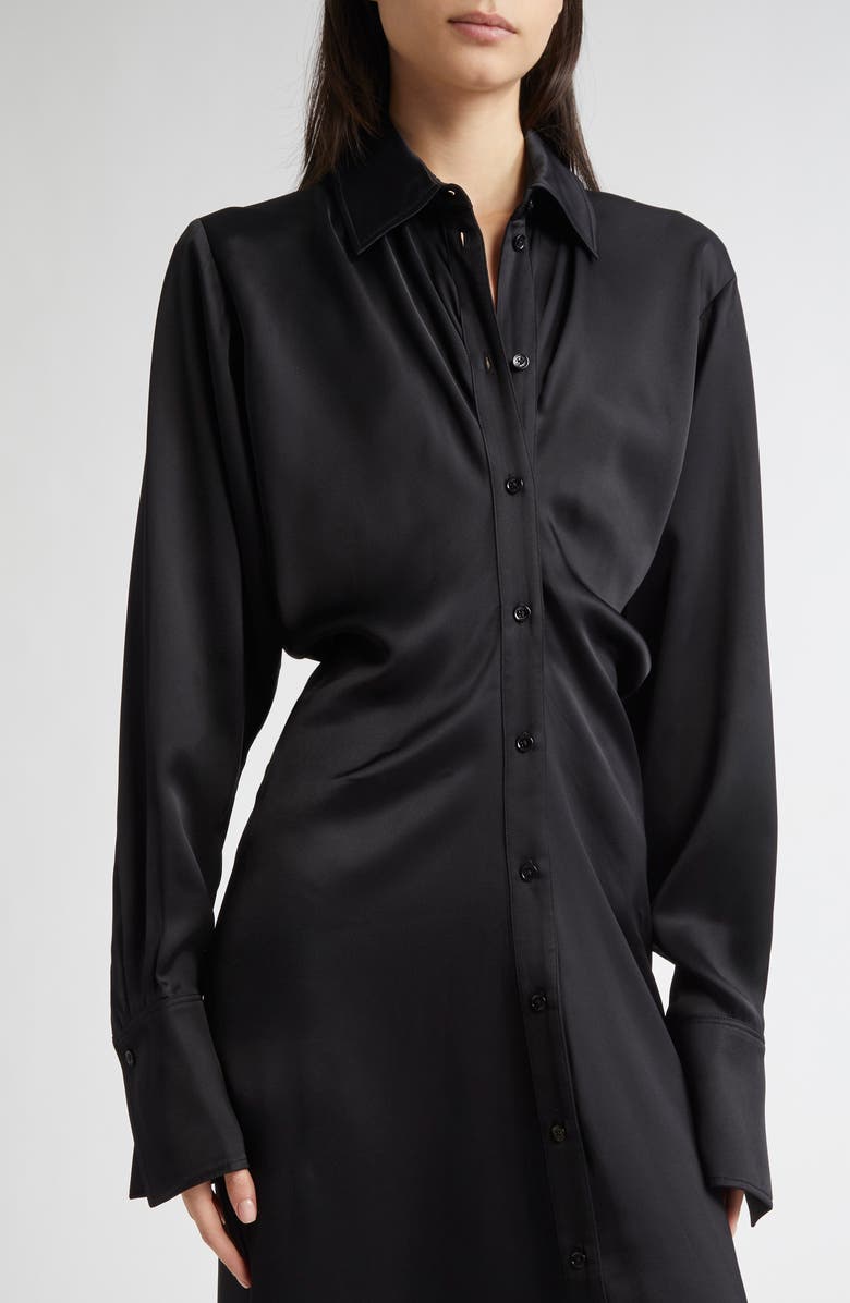 TOTEME Slouch Long Sleeve Crepe Satin Midi Shirtdress, Alternate, color, Black