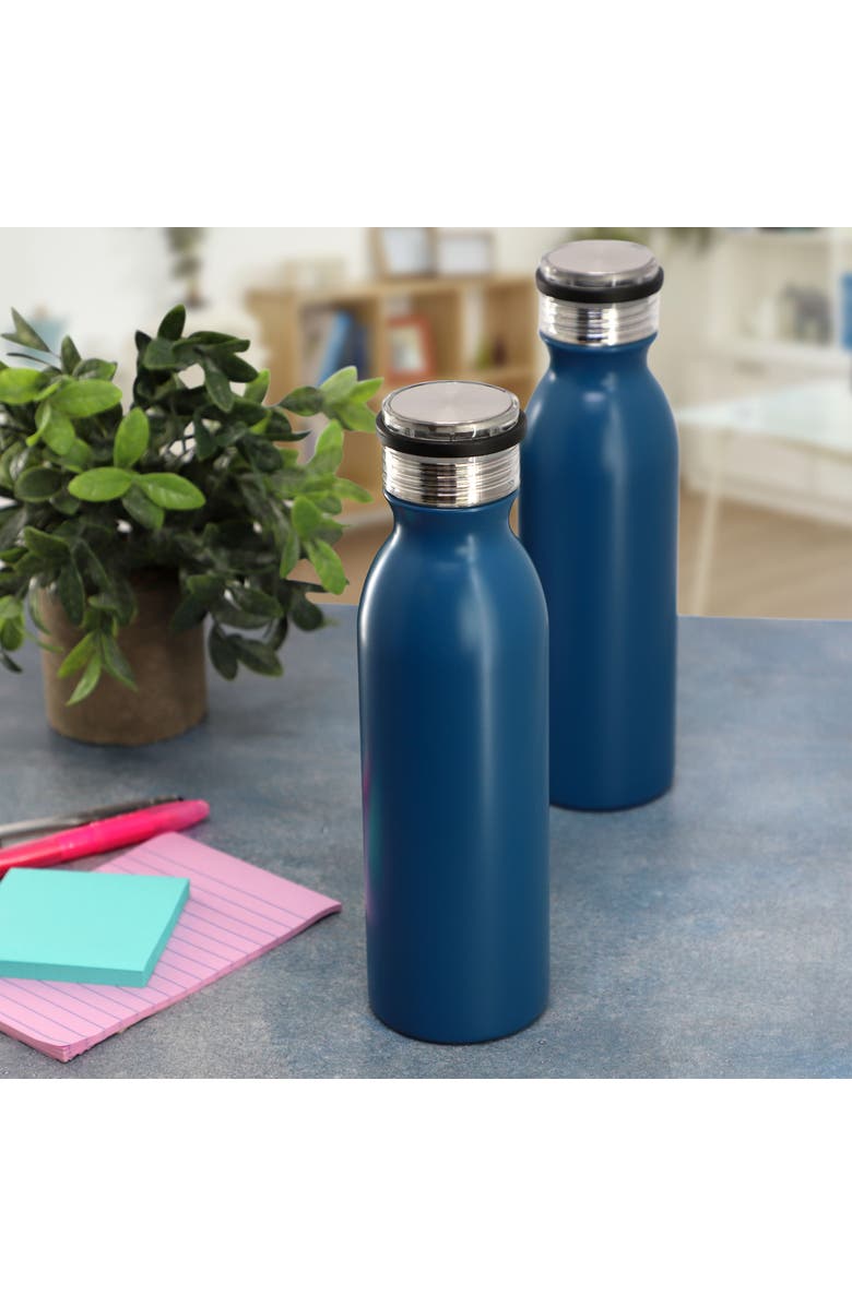 Gibson Home Marina 4 Piece 20 Ounce Double Wall Stainless Steel Thermal Bottle with Acrylic Lid, Alternate, color, Blue