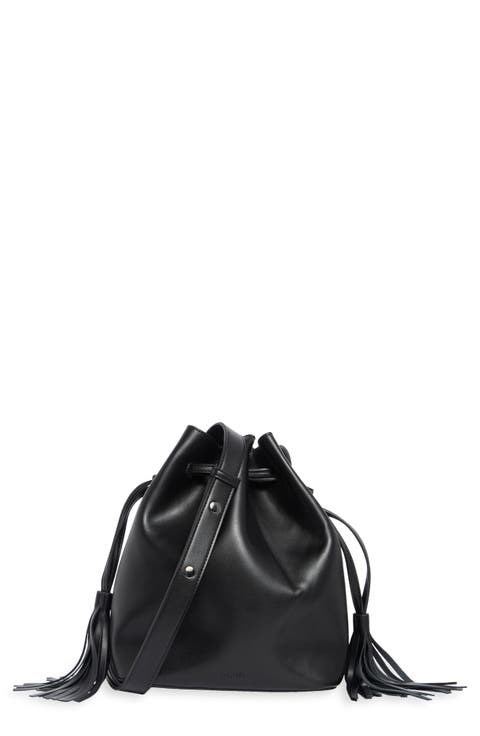 Tasseled Faux Leather Bucket Bag