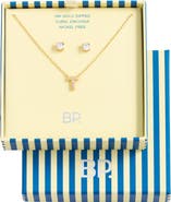 BP. Initial Pendant Necklace & Stud Earrings Set