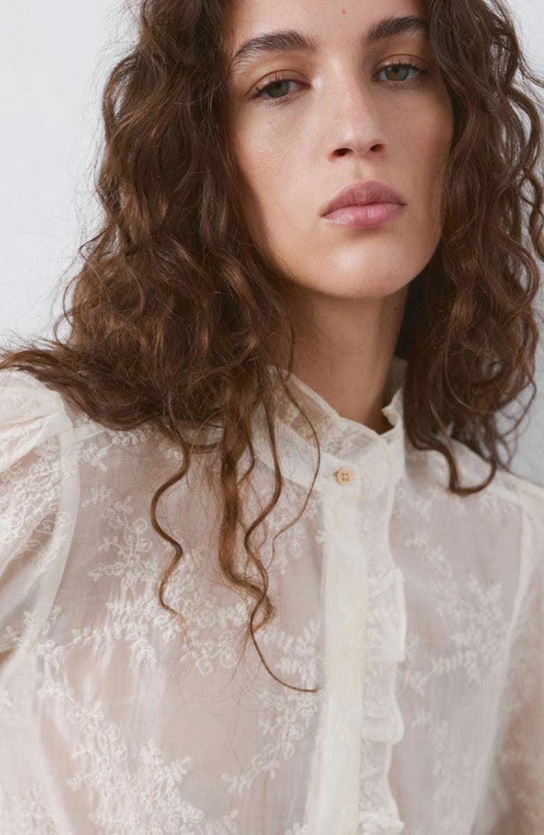 MANGO Floral Embroidery Woven Shirt, Alternate, color, Ecru