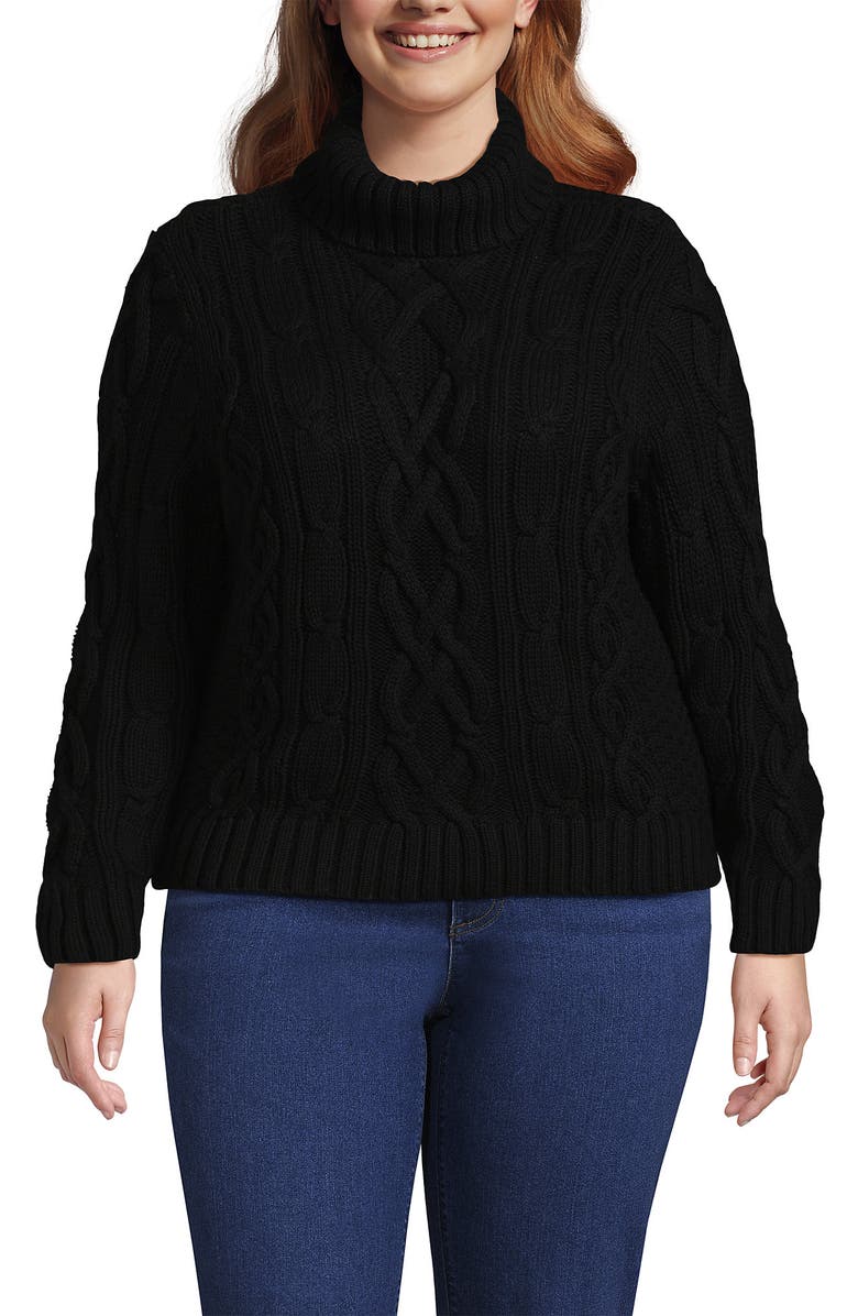 Lands' End Plus Size Drifter Cable Turtleneck Sweater, Main, color, 